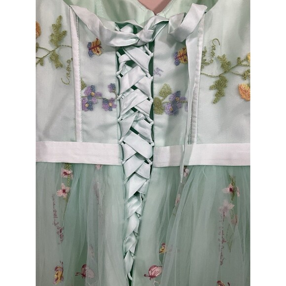 Womens Embroidered Floral Tulle Mini Dress 6 Green Cottage Forest Fairy Party - Picture 5 of 7
